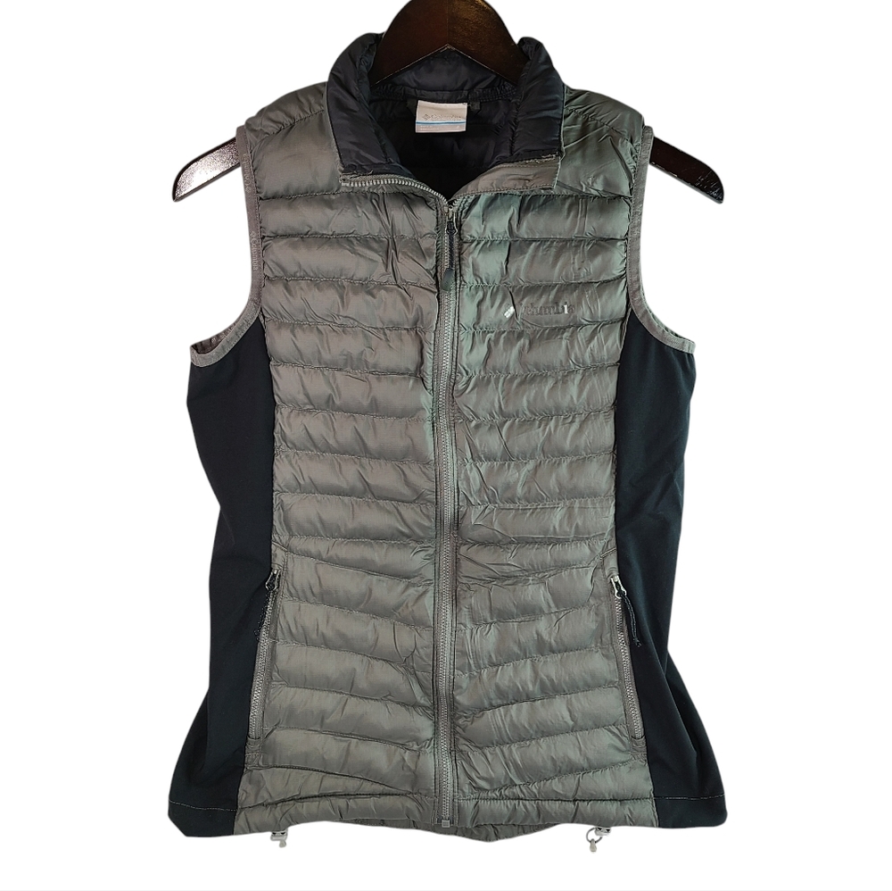 Womens Columbia Silver Gray Size Small Puffer Vest Softshell Sides